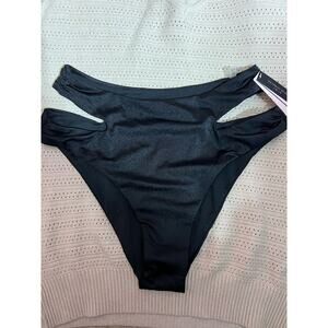 Victorias Secret Small Black Double Strap Brazilian High Waist Bikini Bottom New